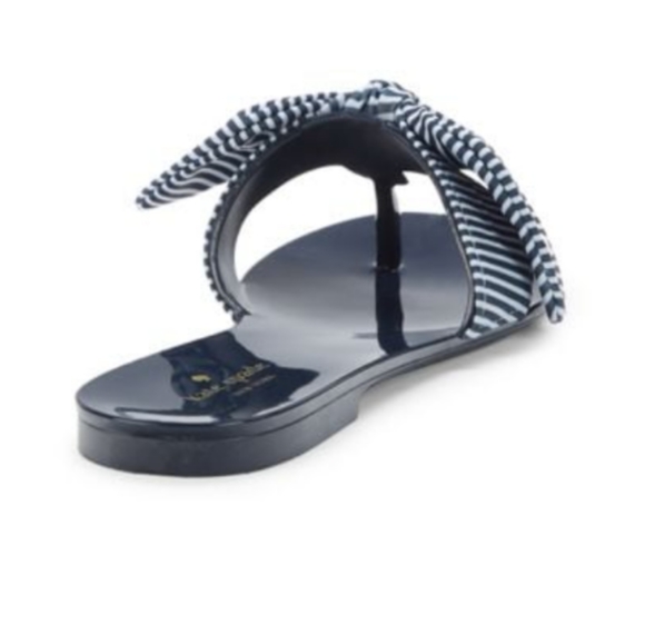 KATE SPADE Navy Blue Jelly Flip Flop Sandals Striped Fabric Bow Size 8 - Picture 6 of 15